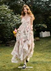 Floral Oil Painting Halter Neck Resort Dress